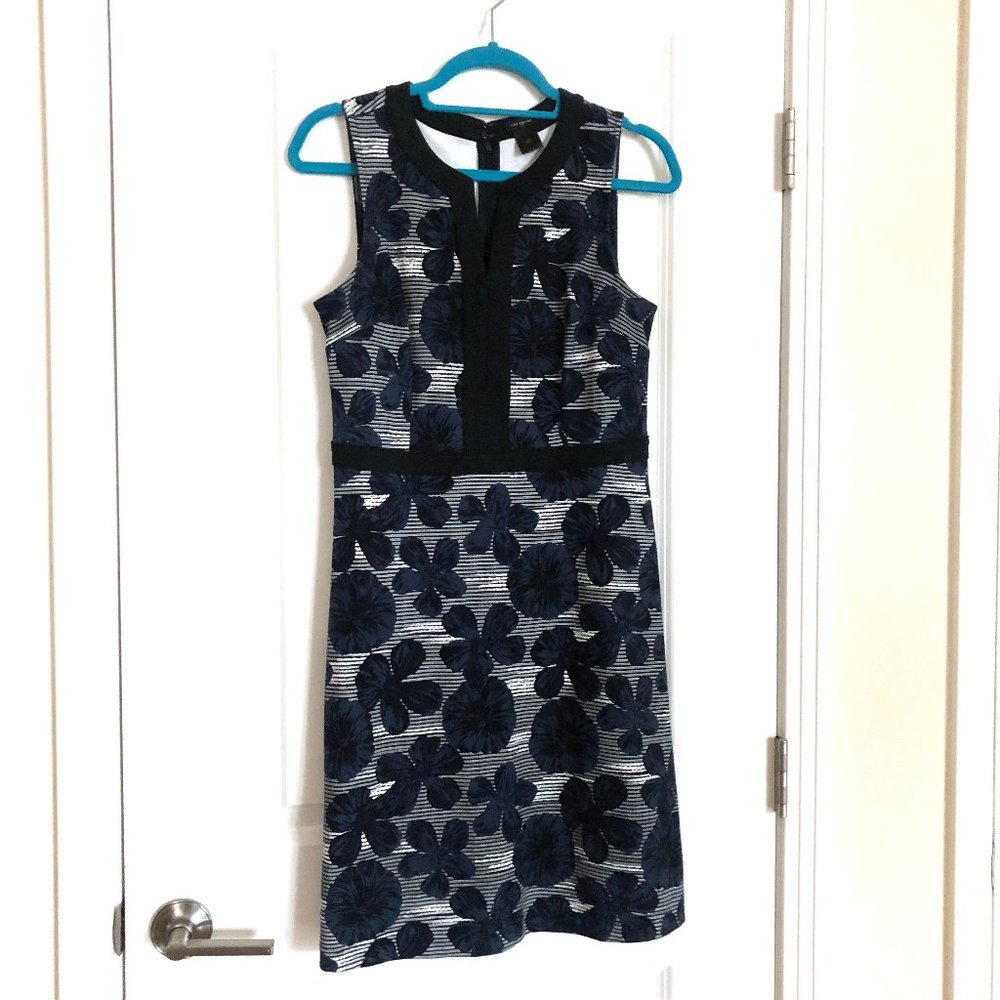 NWOT Ann Taylor Blue Floral Gray Stripe V-Neck Split Dress